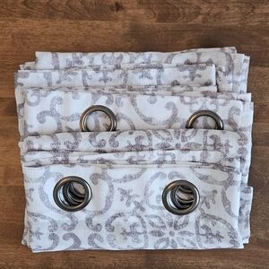 Debbie Travis Sheer Curtain Panels 53” x 84” Neutral Scroll Pattern (Set of 2)